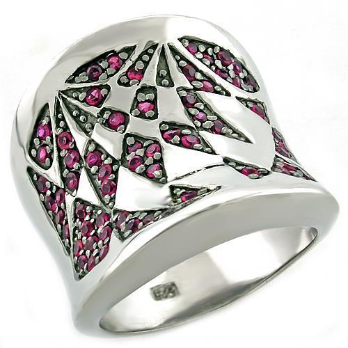 LOAS1009 - Rhodium 925 Sterling Silver Ring with AAA Grade CZ in Ruby-0