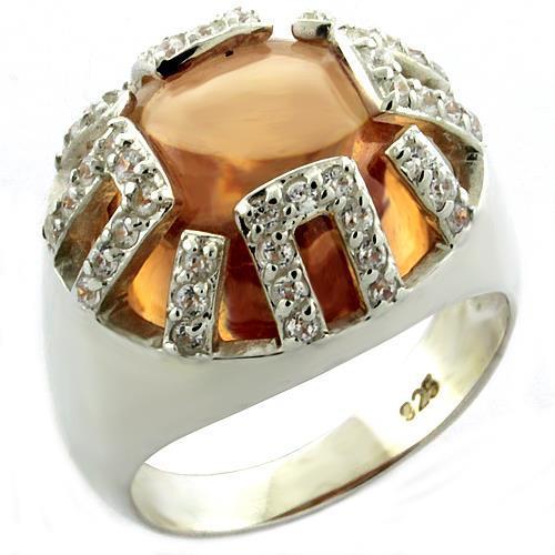 LOAS1039 - Rhodium 925 Sterling Silver Ring with AAA Grade CZ in Champagne-0