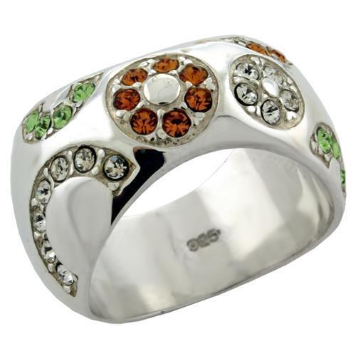 LOAS1073 - High-Polished 925 Sterling Silver Ring with Top Grade Crystal in Multi Color Alamode