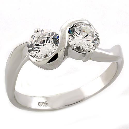 LOAS1210 - Rhodium 925 Sterling Silver Ring with AAA Grade CZ in Clear Alamode