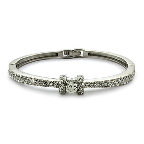 LOAS1329 - Rhodium 925 Sterling Silver Bangle with AAA Grade CZ in Clear-0