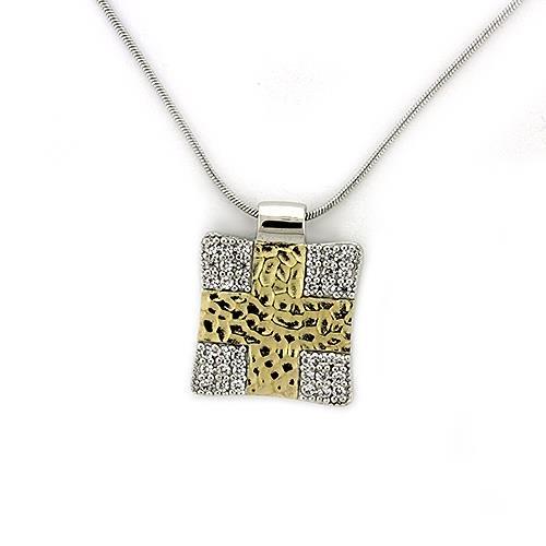 LOAS1331 - Gold+Rhodium 925 Sterling Silver Chain Pendant with AAA Grade CZ in Clear-0