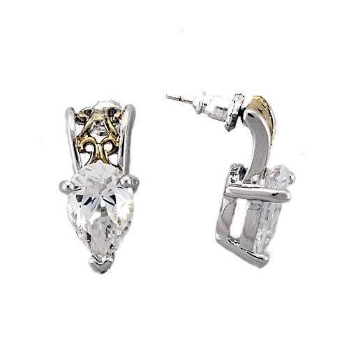 LOAS782 - Reverse Two-Tone 925 Sterling Silver Earrings with AAA Grade CZ in Clear-0
