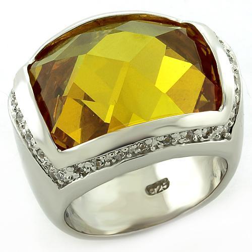 LOAS820 - Rhodium 925 Sterling Silver Ring with AAA Grade CZ in Topaz Alamode