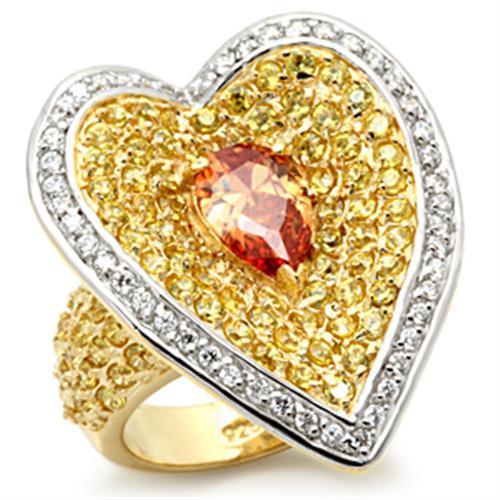LOS096 - Gold+Rhodium 925 Sterling Silver Ring with AAA Grade CZ in Champagne-0