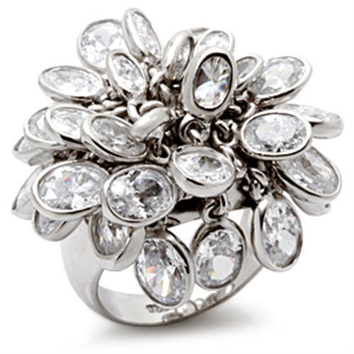 LOS114 - Rhodium 925 Sterling Silver Ring with AAA Grade CZ in Clear Alamode
