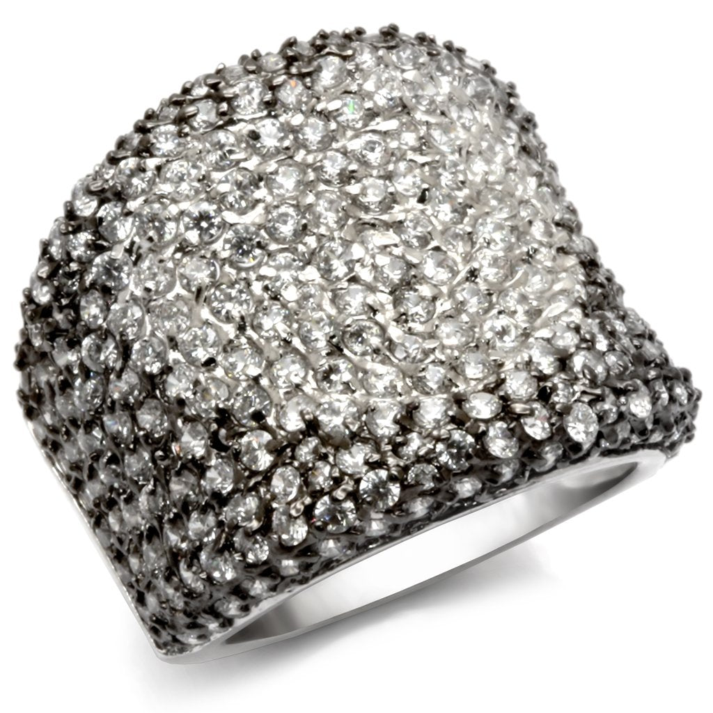 LOS122 - Rhodium + Ruthenium 925 Sterling Silver Ring with AAA Grade CZ in Jet Alamode