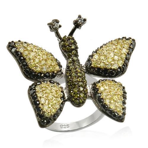 LOS213 - Rhodium+Gold+ Ruthenium 925 Sterling Silver Ring with AAA Grade CZ in Multi Color-0