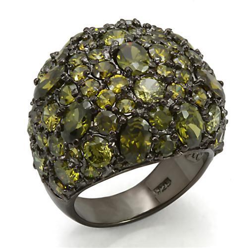LOS291 - Ruthenium 925 Sterling Silver Ring with AAA Grade CZ in Olivine color-0