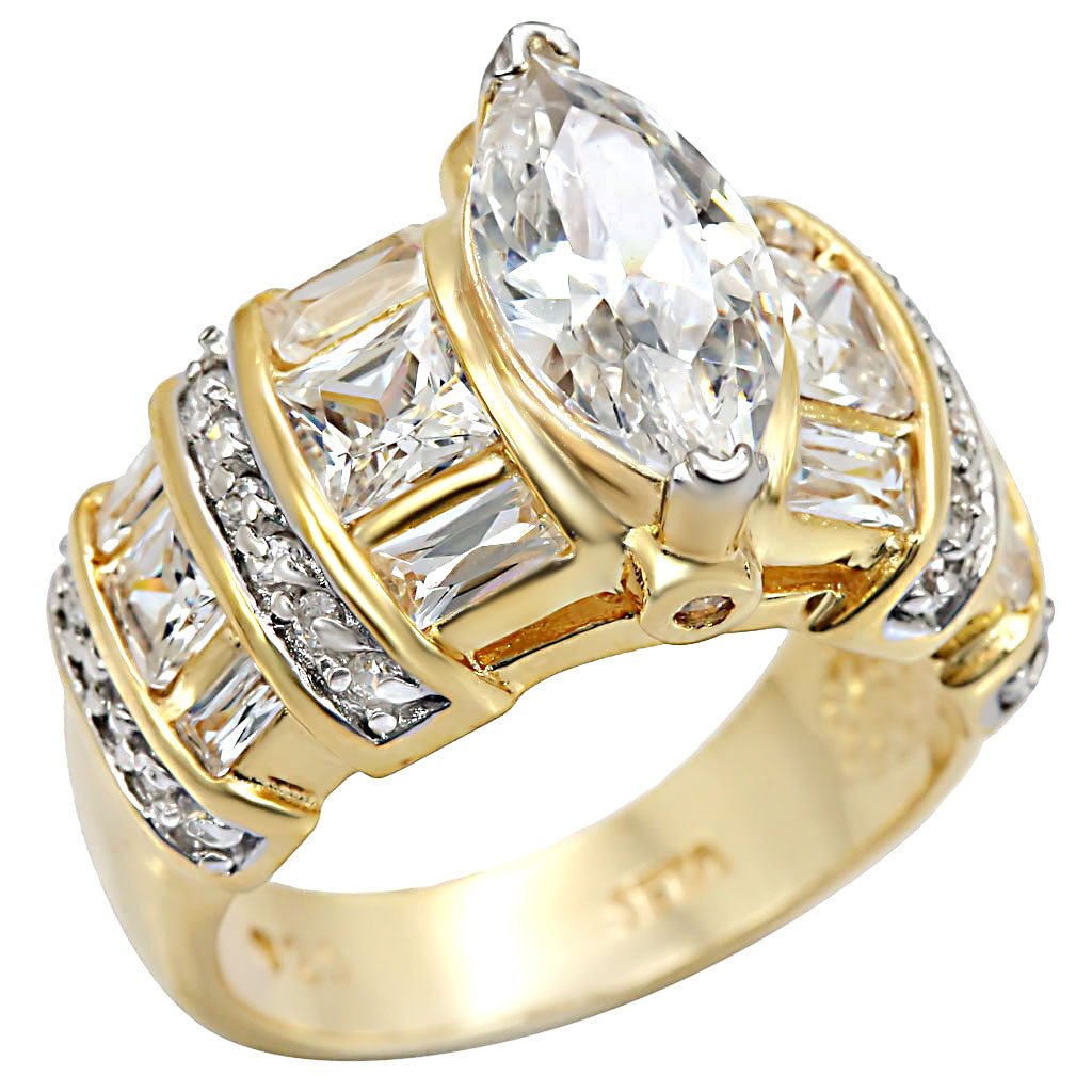 LOS414 - Gold+Rhodium 925 Sterling Silver Ring with AAA Grade CZ in Clear-0