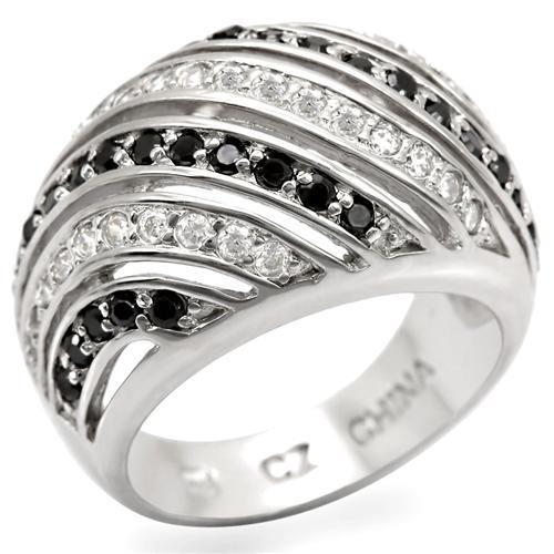 LOS479 - Rhodium 925 Sterling Silver Ring with AAA Grade CZ in Black Diamond-0
