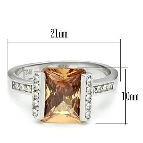 LOS528 - Rhodium 925 Sterling Silver Ring with AAA Grade CZ in Champagne Alamode