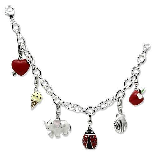 LOS606 - Silver 925 Sterling Silver Bracelet with Epoxy in Multi Color-1