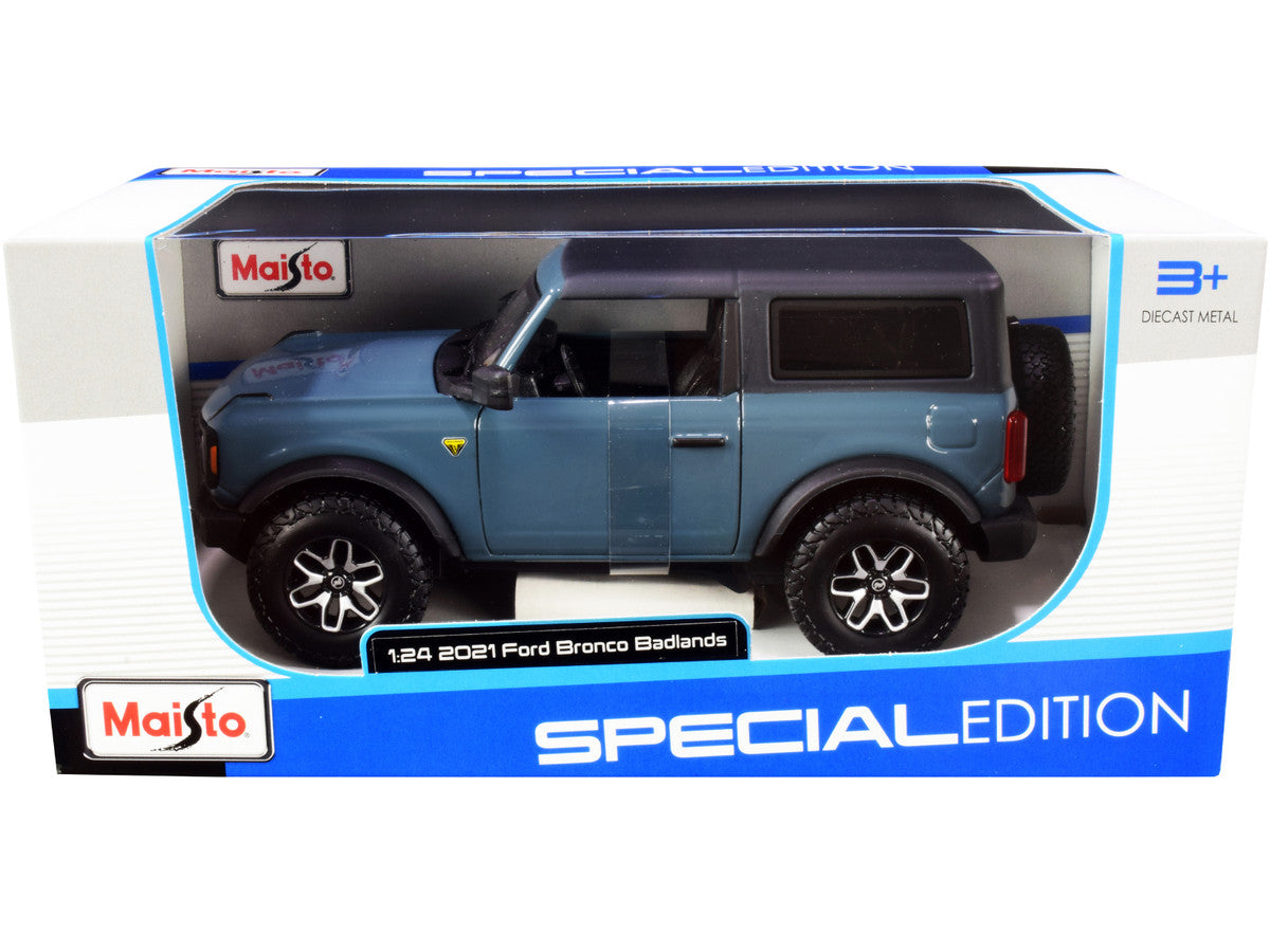 2021 Ford Bronco Badlands Blue with Black Top "Special Edition" 1/24 Diecast Model Car by Maisto Maisto