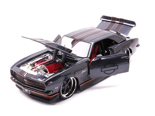 1968 Chevrolet Camaro Z/28 Dark Gray Metallic with Black and Orange Stripes "Harley Davidson" "H-D Custom" 1/24 Diecast Model Car by Maisto Maisto