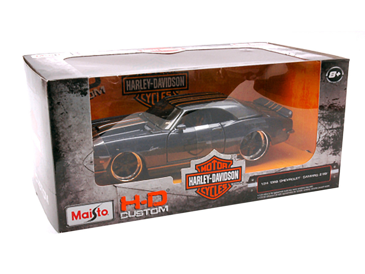 1968 Chevrolet Camaro Z/28 Dark Gray Metallic with Black and Orange Stripes "Harley Davidson" "H-D Custom" 1/24 Diecast Model Car by Maisto Maisto