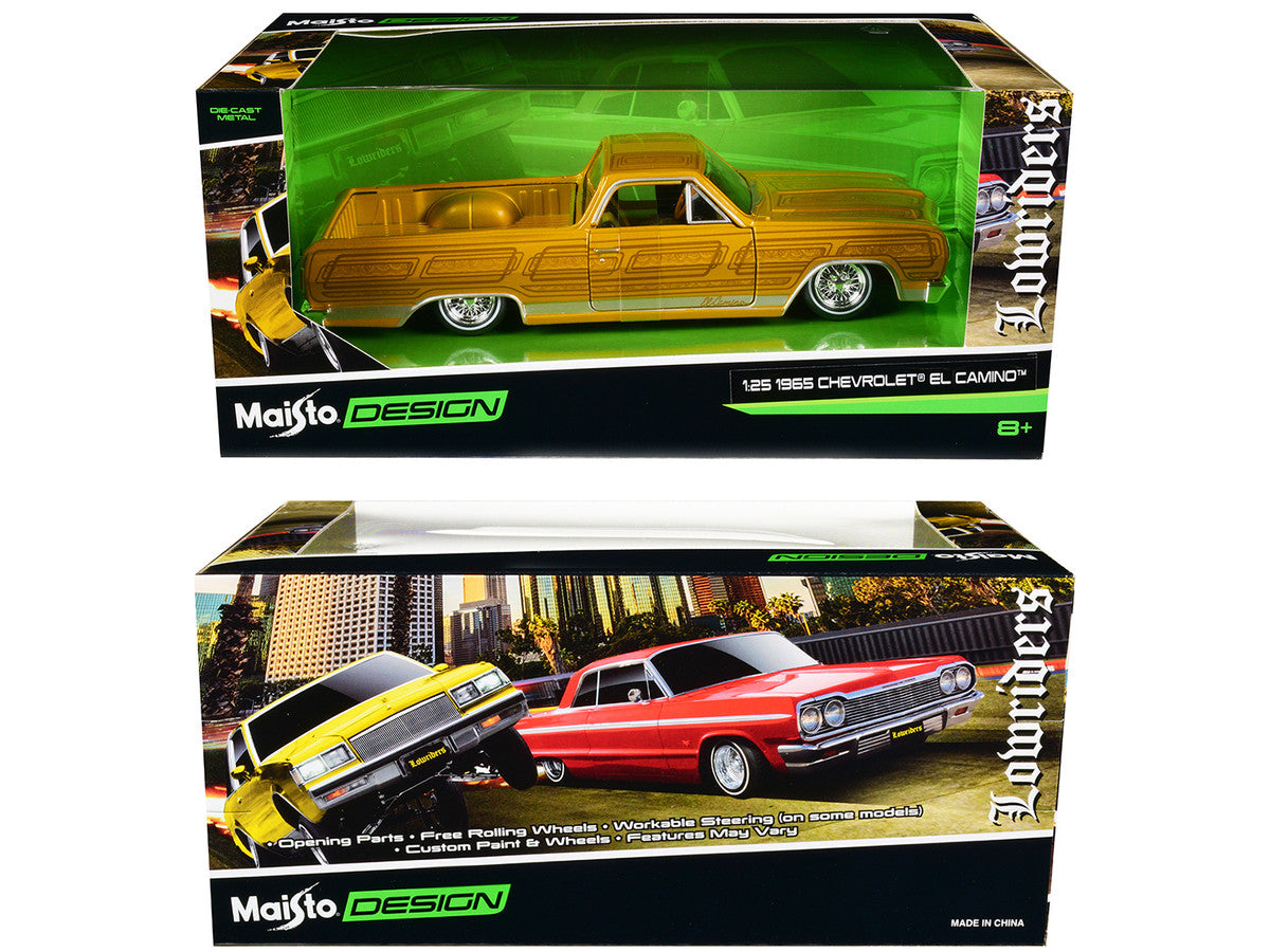 1965 Chevrolet El Camino Lowrider Gold Metallic with Graphics "Lowriders" Series 1/25 Diecast Model Car by Maisto Maisto