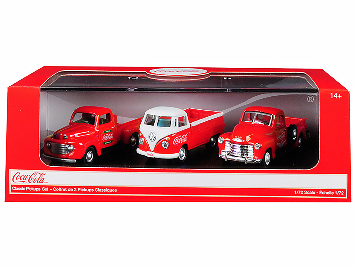 "Classic Pickups" Gift Set of 3 Pickup Trucks "Coca Cola" 1/72 Diecast Model Cars by Motorcity Classics Motorcity Classics