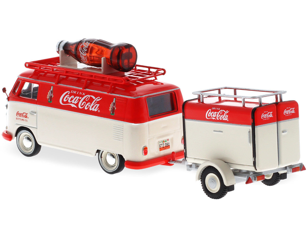 1960 Volkswagen T1 Kombi Van with Trailer Red and Cream "Coca Cola" 1/43 Diecast Model Car by Motorcity Classics-2