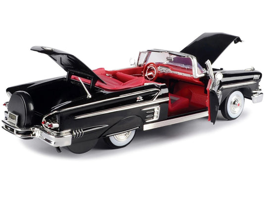 1958 Chevrolet Impala Convertible Black with Red Interior "Timeless Classics" 1/18 Diecast Model Car by Motormax-1