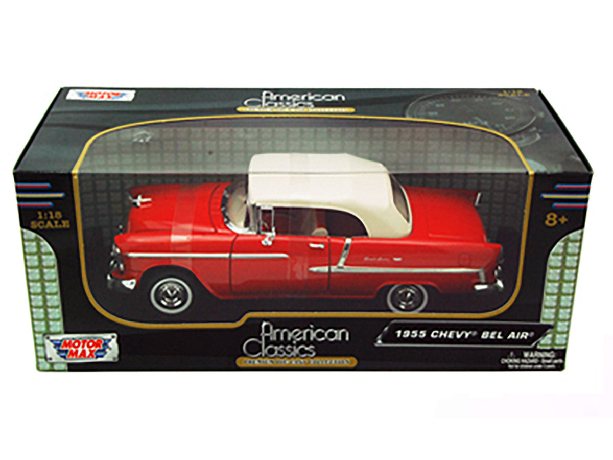 1955 Chevrolet Bel Air Convertible Soft Top Red 1/18 Diecast Car Model by Motormax Motormax