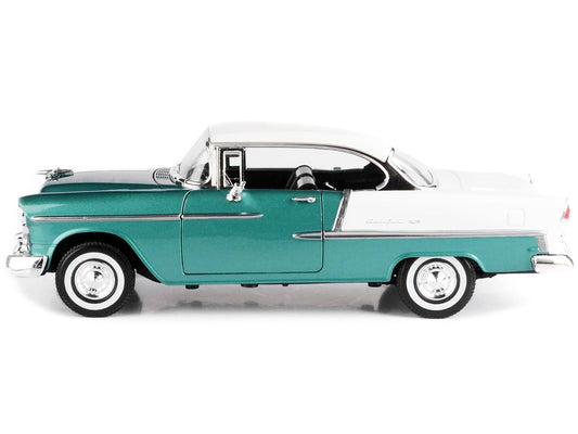 1955 Chevrolet Bel Air Hard Top Green Metallic and White 1/18 Diecast Model Car by Motormax Motormax