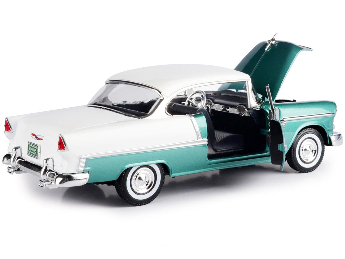 1955 Chevrolet Bel Air Hard Top Green Metallic and White 1/18 Diecast Model Car by Motormax Motormax
