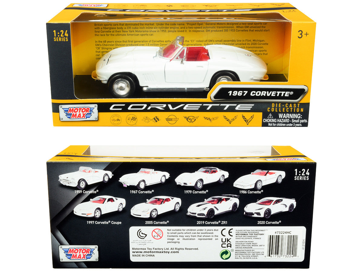1967 Chevrolet Corvette C2 Convertible White with Red Interior "History of Corvette" Series 1/24 Diecast Model Car by Motormax Motormax