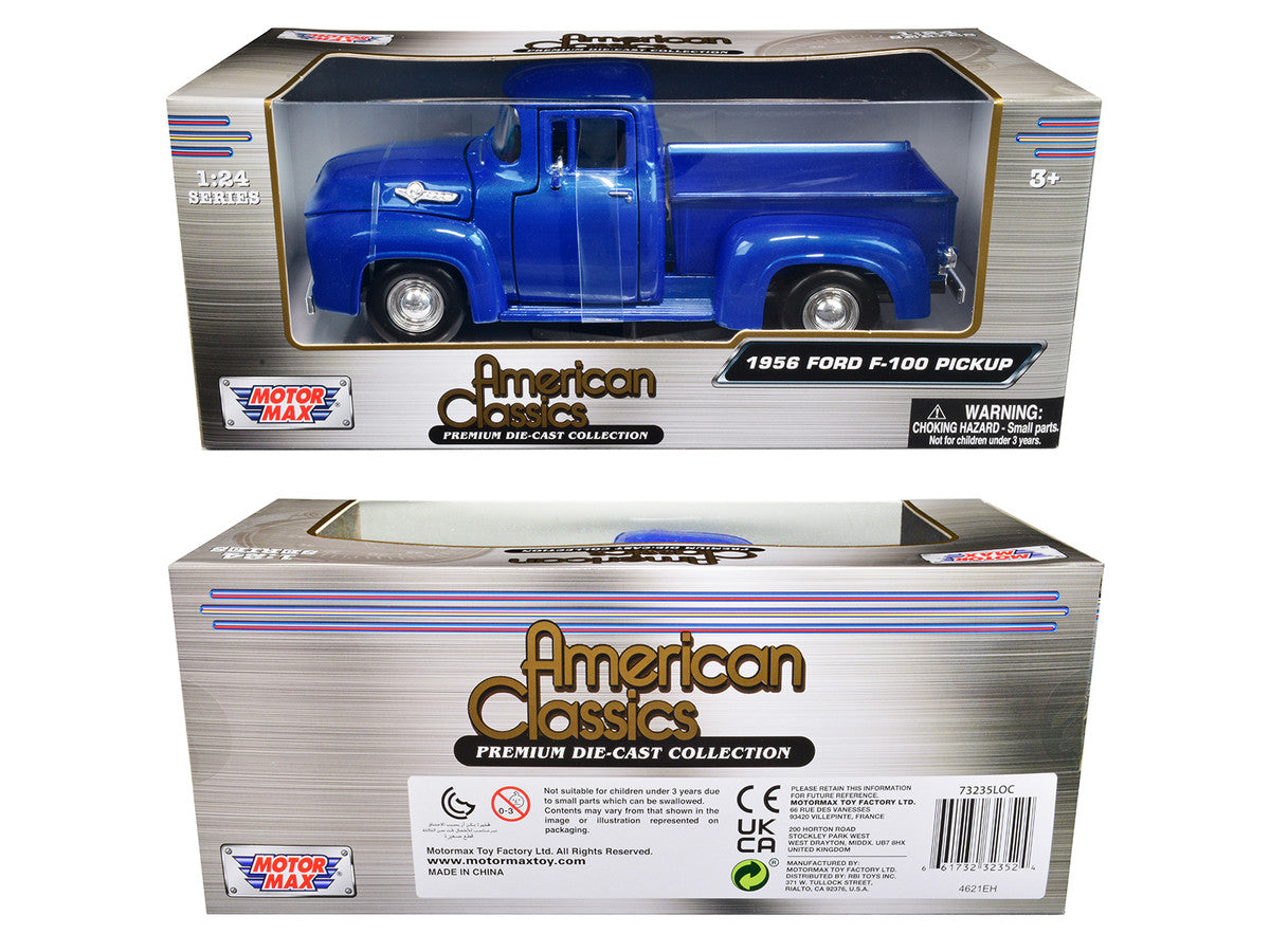 1956 Ford F-100 Pickup Truck Blue Metallic "American Classics" Series 1/24 Diecast Model Car by Motormax Motormax