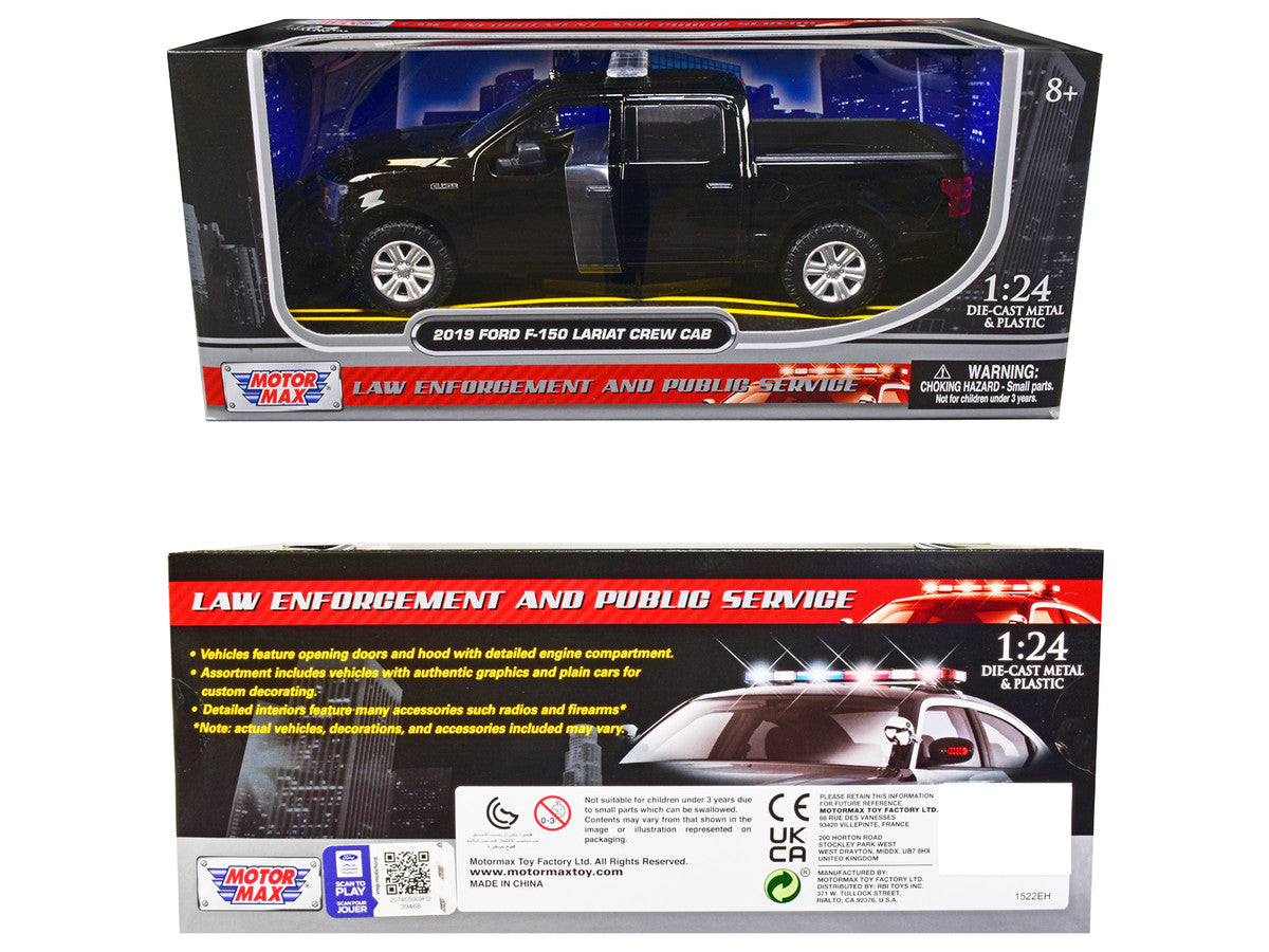 2019 Ford F-150 Lariat Crew Cab Pickup Truck Unmarked Plain Black "Law Enforcement and Public Service" Series 1/24 Diecast Model Car by Motormax Motormax