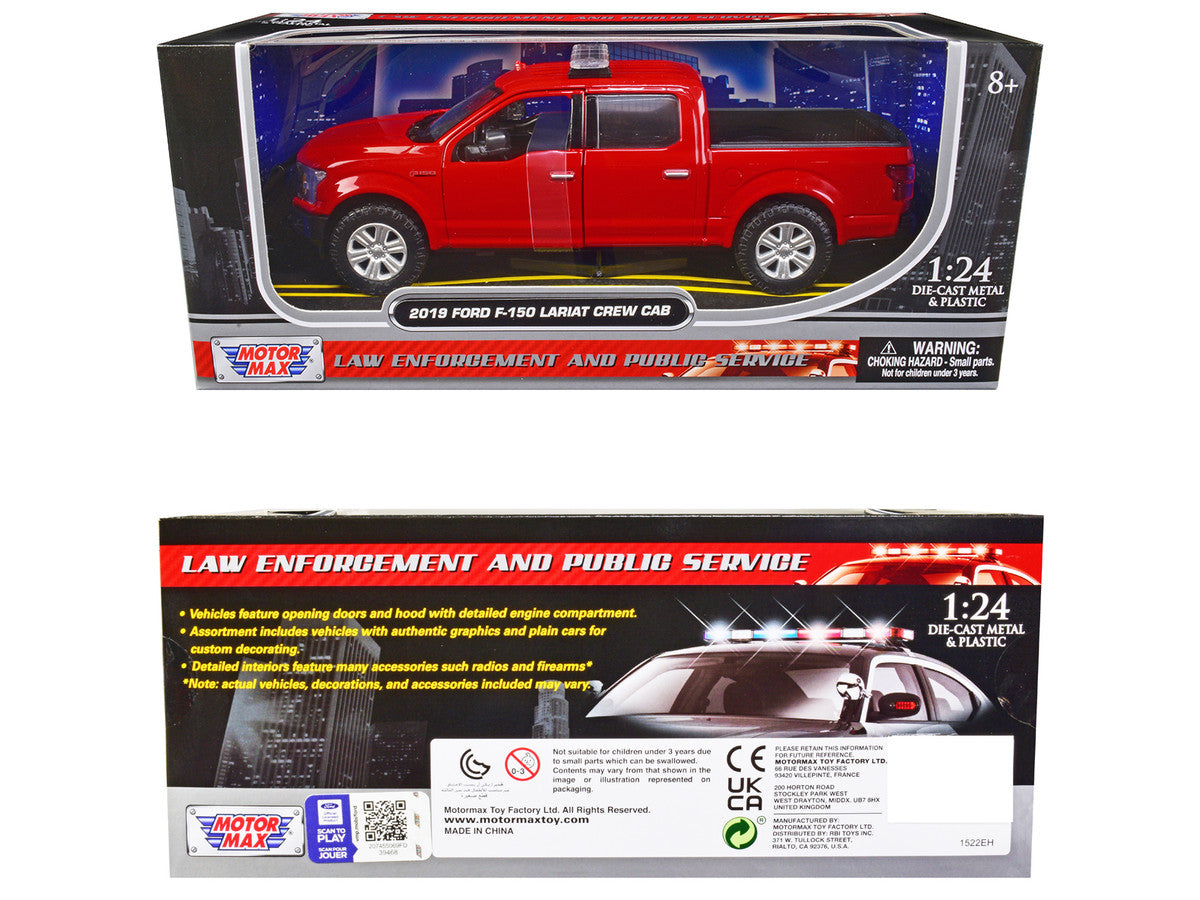 2019 Ford F-150 Lariat Crew Cab Pickup Truck Unmarked Fire Department Red "Law Enforcement and Public Service" Series 1/24 Diecast Model Car by Motormax Motormax