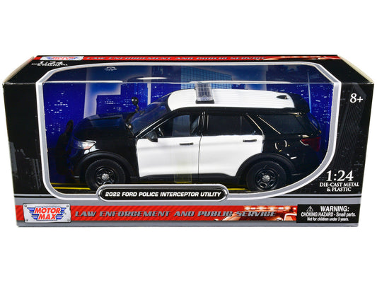 2022 Ford Police Interceptor Utility Unmarked Black and White 1/24 Diecast Model Car by Motormax Motormax