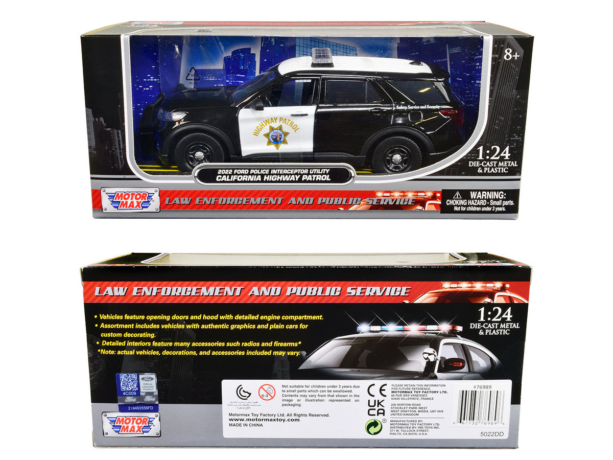 2022 Ford Police Interceptor Utility "California Highway Patrol" Black and White 1/24 Diecast Model Car by Motormax Motormax
