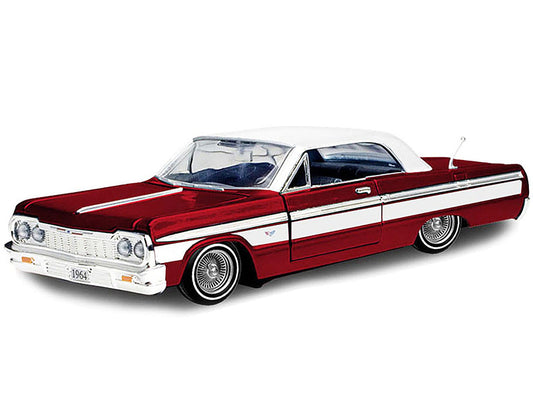 1964 Chevrolet Impala Lowrider Hard Top Candy Red Metallic with White Top "Get Low" Series 1/24 Diecast Model Car by Motormax Motormax