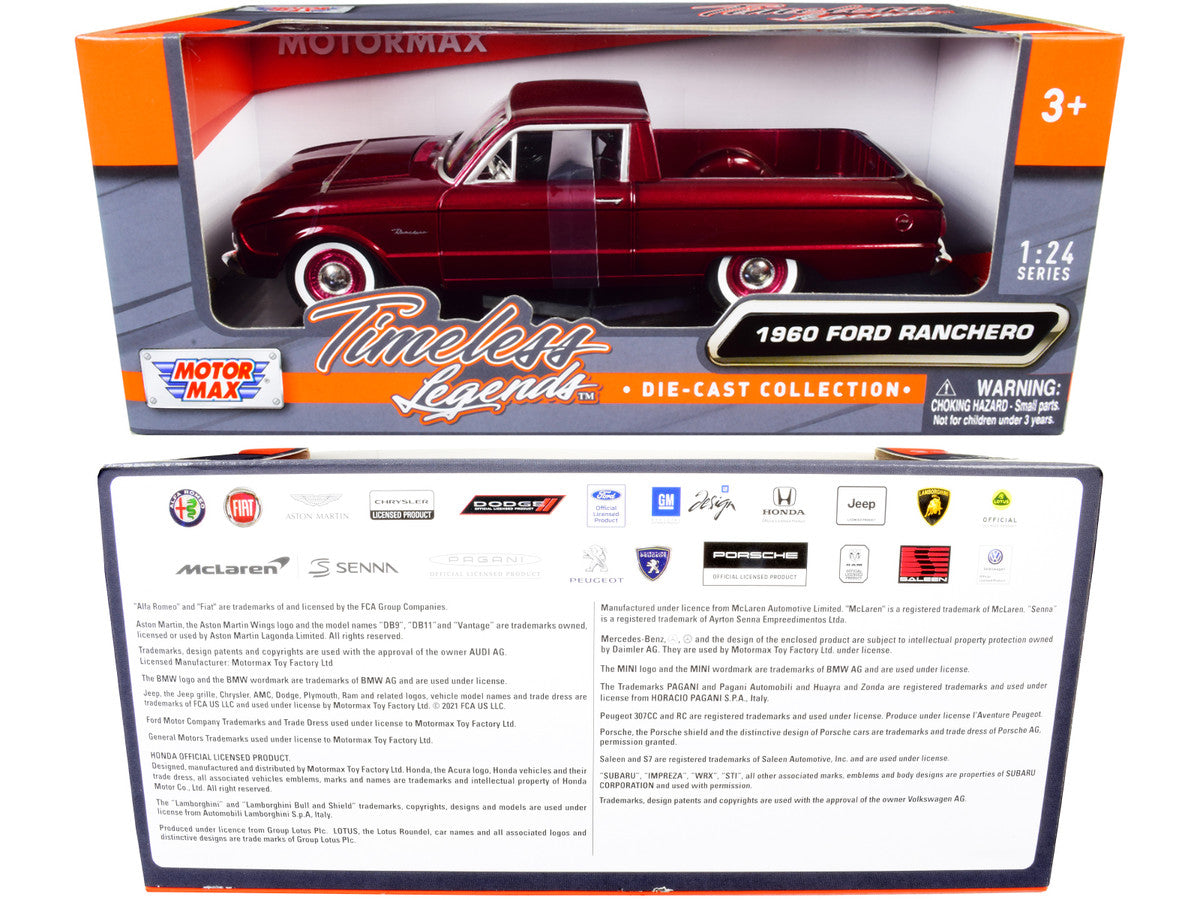 1960 Ford Ranchero Pickup Burgundy Metallic 1/24 Diecast Model Car by Motormax Motormax
