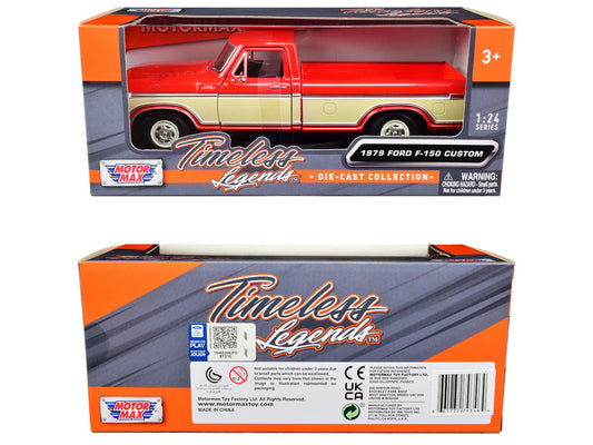 1979 Ford F-150 Pickup Truck Red and Cream 1/24 Diecast Model Car by Motormax Motormax