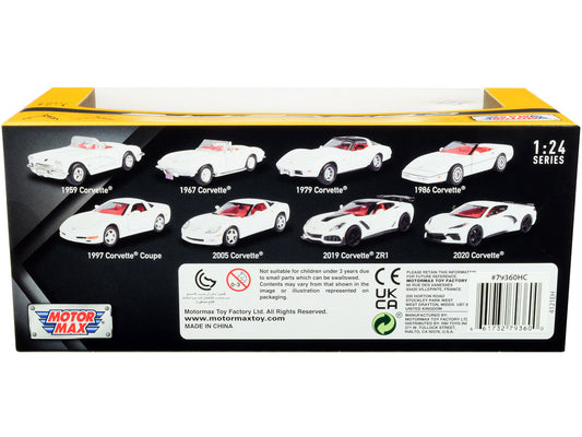 2020 Chevrolet Corvette C8 Stingray White with Red Interior "History of Corvette" Series 1/24 Diecast Model Car by Motormax Motormax