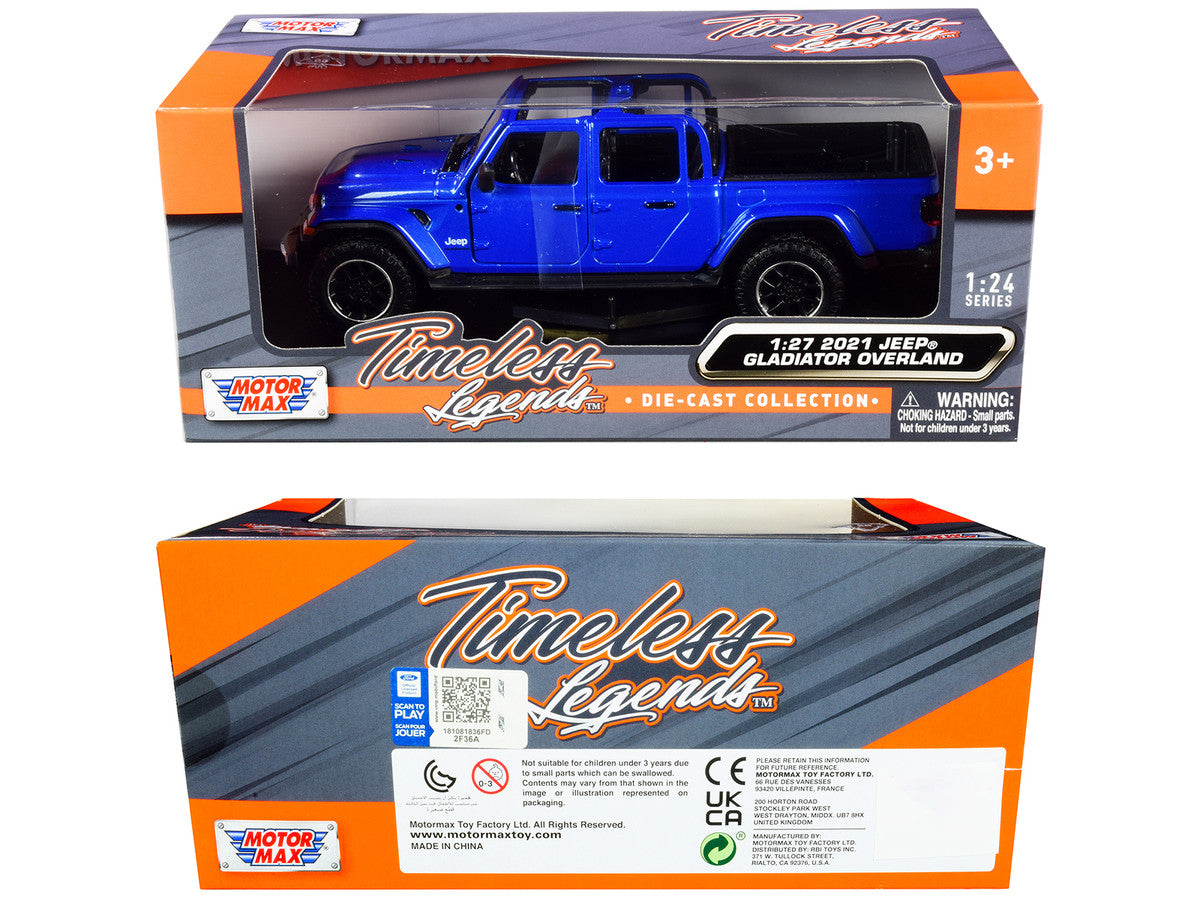 2021 Jeep Gladiator Overland (Open Top) Pickup Truck Blue Metallic 1/24-1/27 Diecast Model Car by Motormax Motormax