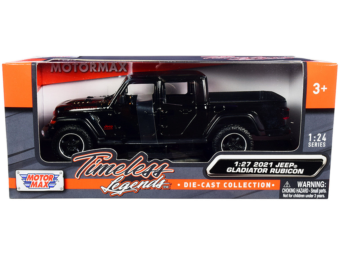 2021 Jeep Gladiator Rubicon (Closed Top) Pickup Truck Black 1/24-1/27 Diecast Model Car by Motormax Motormax