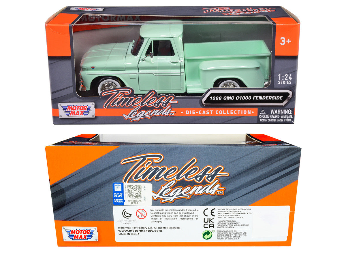 1966 GMC C1000 Fenderside Pickup Truck Light Green "Timeless Legends" Series 1/24 Diecast Model Car by Motormax Motormax