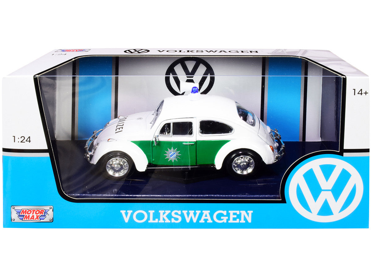 1966 Volkswagen Beetle German Police Car White and Green 1/24 Diecast Model Car by Motormax Motormax