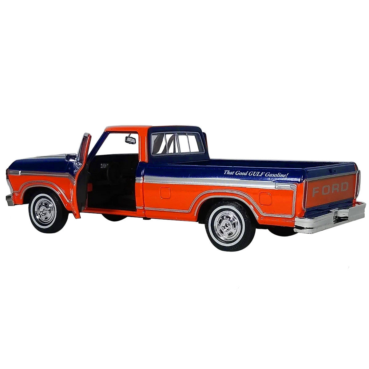 1979 Ford F-150 Custom Pickup Truck "Gulf" Dark Blue and Orange 1/24 Diecast Model Car by Motormax Motormax