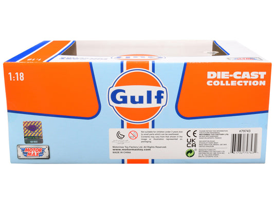1961-1967 Morris Mini Cooper RHD (Right Hand Drive) #6 "Gulf Oil" Light Blue with Orange Stripes and Checkered Top "City Classics" Series 1/18 Diecast Model Car by Motormax Motormax