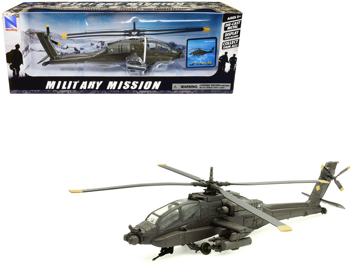 Boeing AH-64 Apache Attack Helicopter Olive Drab "United States Army" "Military Mission" Series 1/55 Diecast Model by New Ray New Ray