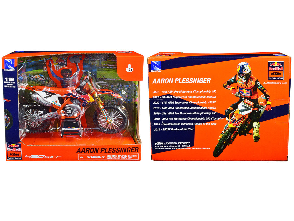 KTM 450 SX-F Motorcycle #7 Aaron Plessinger "Red Bull KTM Factory Racing" 1/12 Diecast Model by New Ray New Ray