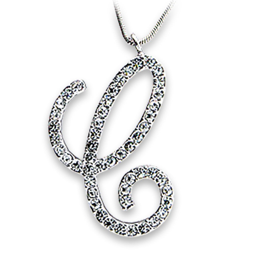 OT116 - Rhodium Brass Pendant with Top Grade Crystal in Clear-0