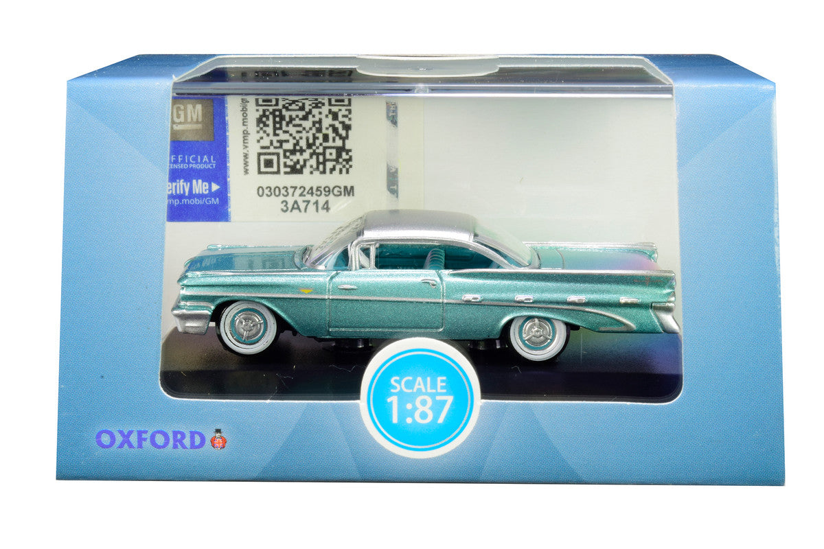 1959 Pontiac Bonneville Coupe Seaspray Green with Silver Top 1/87 (HO) Scale Diecast Model Car by Oxford Diecast Oxford Diecast