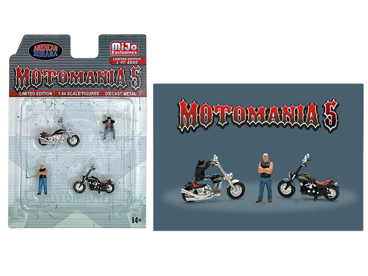 "Motomania 5" 4 piece Diecast Set (2 Figures and 2 Motorcycles) Limited Edition to 4800 pieces Worldwide for 1/64 Scale Models by American Diorama American Diorama