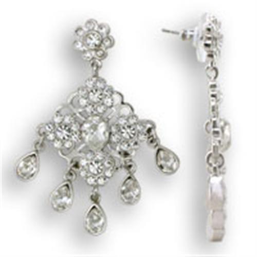 S37110 - Rhodium 925 Sterling Silver Earrings with Top Grade Crystal in Clear Alamode