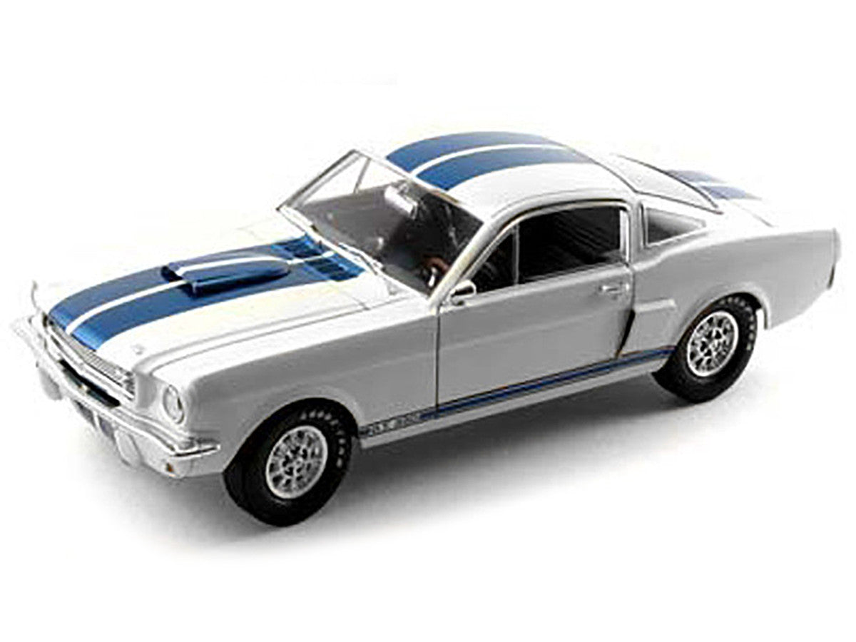 1966 Ford Mustang Shelby GT350 White with Blue Stripes 1/18 Diecast Model Car by Shelby Collectibles-1